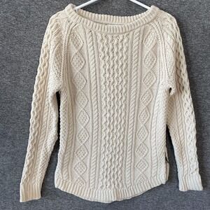 L.L. Bean Signature Sweater Womens XXS White 100% Cotton Boat Neck Cable Knit